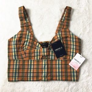Forever 21 Multi-Color Plaid Crop Tank-Top